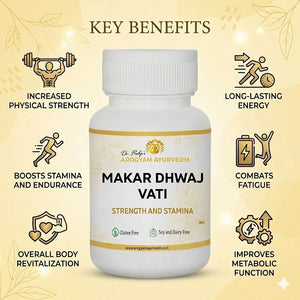 Dr. Pushp's AROGYAM AYURVEDM Makar Dhwaj Vati (90)  II Ayurvedic Strength, Energy & Vitality Support Tablets