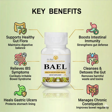 Dr. Pushp's AROGYAM AYURVEDM BAEL CAPLETS | Bilva Powder Extract(Aegle Marmelos) | Natural Stomach Health Supplement