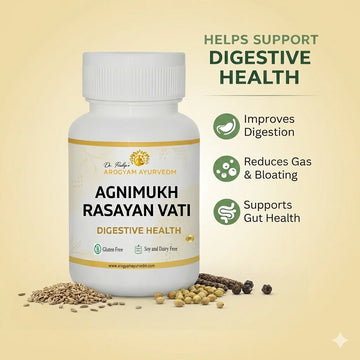 Dr. Pushp's AROGYAM AYURVEDM AGNIMUKH RASAYAN VATI | Helps reducing flatulence, abdominal distension & intestinal gas