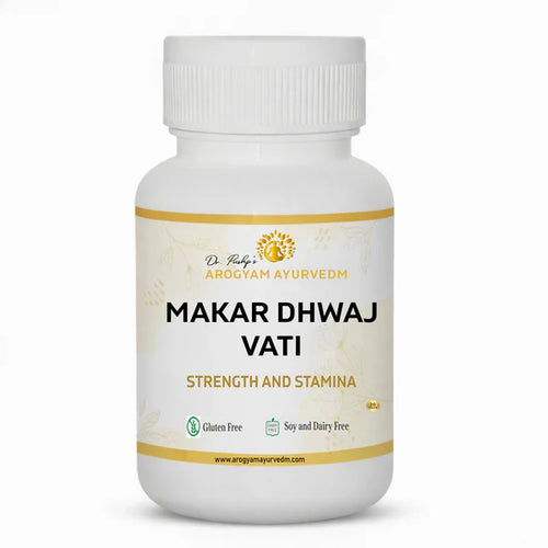 Dr. Pushp's AROGYAM AYURVEDM Makar Dhwaj Vati (90)  II Ayurvedic Strength, Energy & Vitality Support Tablets