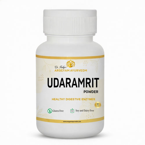 Dr. Pushp's AROGYAM AYURVEDM UDARAMRIT POWDER | HELPS IN DIGESTIVE DISORDERS, ACIDITY AND IBS.