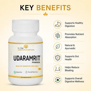 Dr. Pushp's AROGYAM AYURVEDM UDARAMRIT POWDER | HELPS IN DIGESTIVE DISORDERS, ACIDITY AND IBS.
