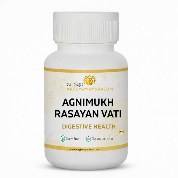 Dr. Pushp's AROGYAM AYURVEDM AGNIMUKH RASAYAN VATI | Helps reducing flatulence, abdominal distension & intestinal gas