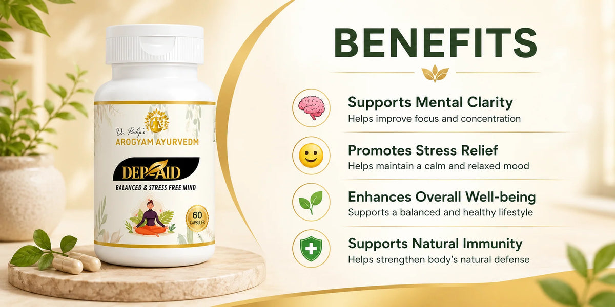 Dep Aid Capsules | Calm Mood & Mental Wellness Support | Pack of 90 Capsules | Dr. Pushp's Arogyam Ayurvedm