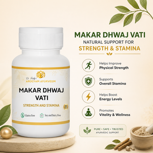 Dr. Pushp's AROGYAM AYURVEDM Makar Dhwaj Vati (90)  II Ayurvedic Strength, Energy & Vitality Support Tablets