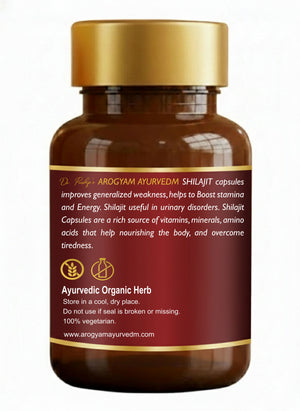 Dr. Pushp's AROGYAM AYURVEDM SHILAJIT CAPSULES – Stamina and Energy- 90 Veg Capsules